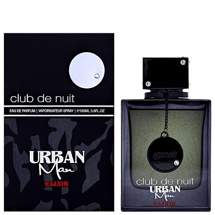 Perfume bottle and packaging of 'Urban Man Elixir' by Armaf on a white background
