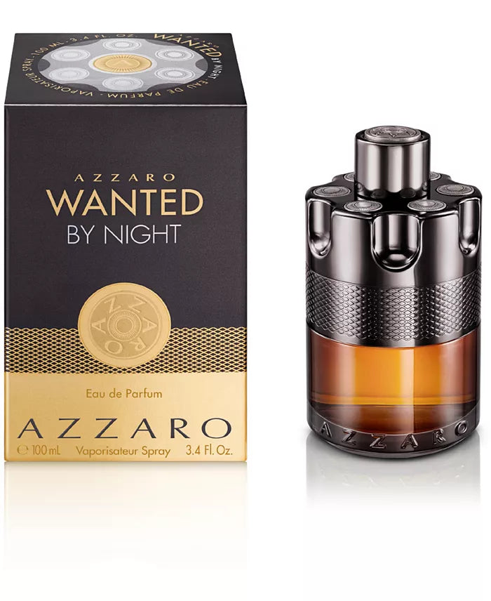 Azzaro Wanted by Night perfume bottle and packaging on a white background