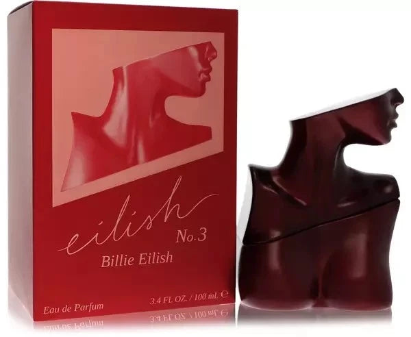 Billie Eilish perfume bottle and packaging with a red design.