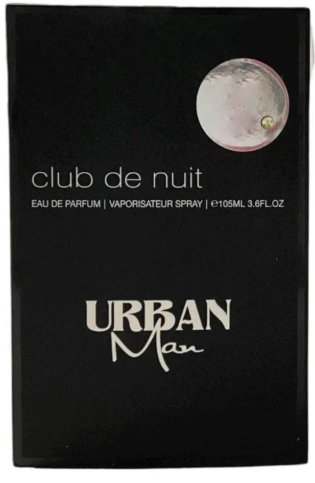 Black packaging of Urban Man Club de Nuit Eau de Parfum with a moon graphic.