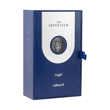 Blue and white box with 'The Lion's Club' and 'Armaf' branding on a white background