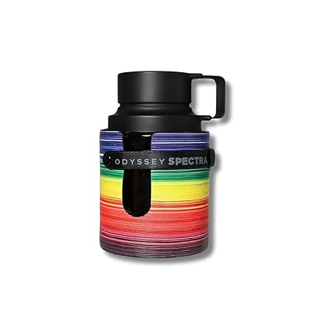 Colorful thermos with black lid on a white background