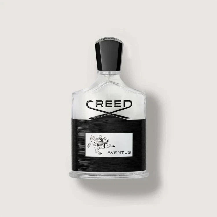 Creed Aventus perfume bottle on a light gray background