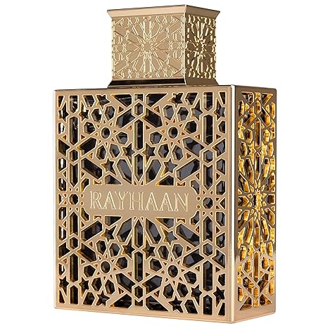 Decorative gold lantern with intricate patterns and 'RAYHAAN' branding on a white background