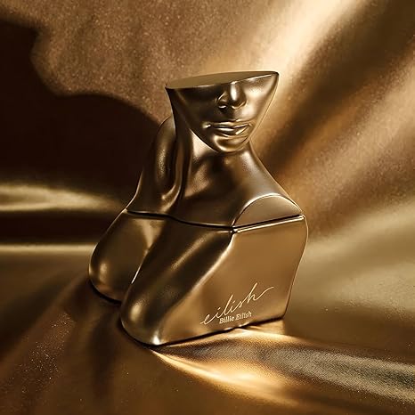 Gold perfume bottle with 'eLise' branding on a textured gold background