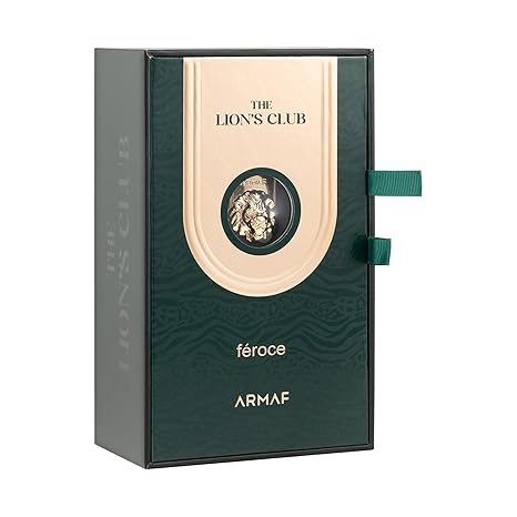 Green and beige Armaf 'The Lion's Club' féroce perfume box on a white background