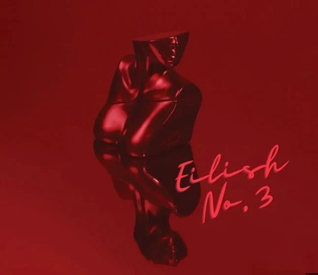 Metallic sculpture on a red background with 'Eilish No. 3' text.
