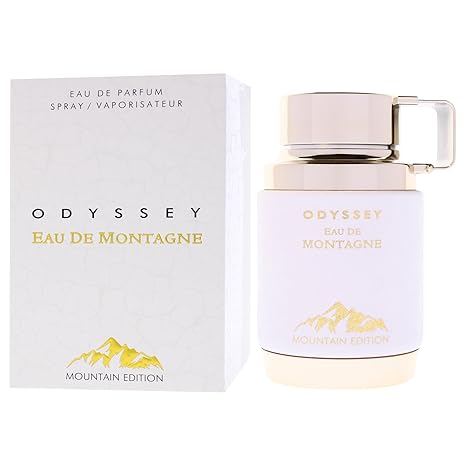 Odyssey Eau De Montagne perfume bottle and packaging on a white background