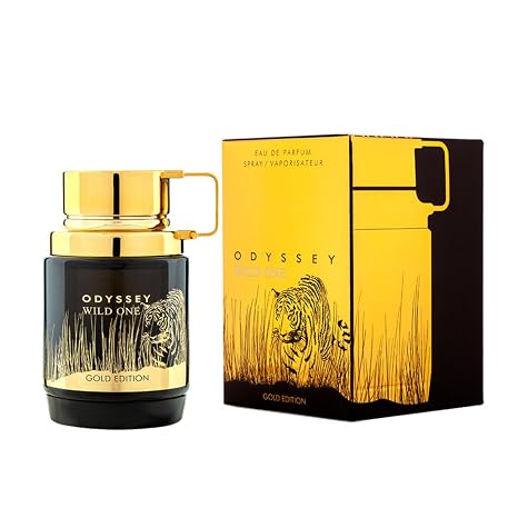 Odyssey Wild One Gold Edition perfume bottle and packaging on a white background