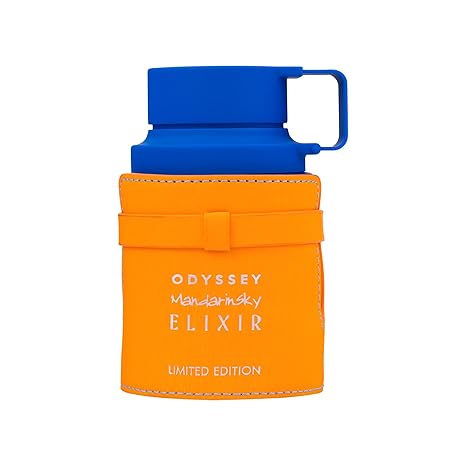 Orange water bottle with blue cap on a white background
