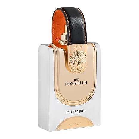 Perfume bottle with gold cap and white base on a white background