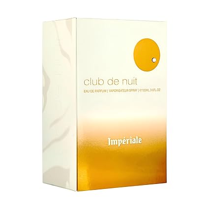 Perfume box labeled 'club de nuit Imperiale' with a gradient design on a white background