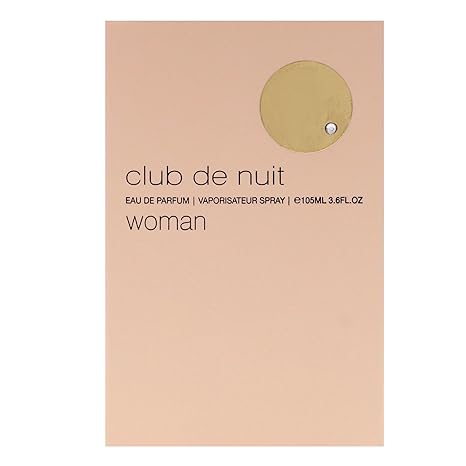 Perfume packaging for 'club de nuit' woman with beige background and gold accent.