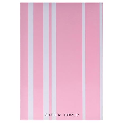 Pink and white striped container with measurement text on a white background