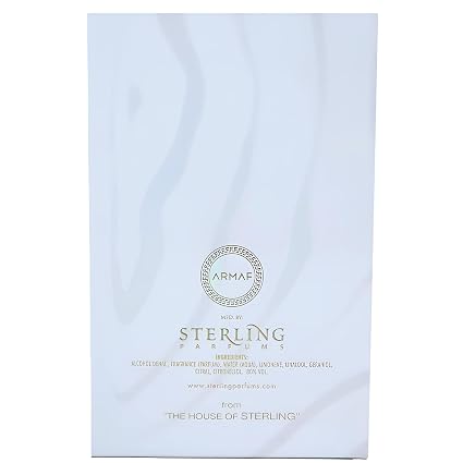 Product packaging with 'Arma' and 'Sterling' branding on a light blue background