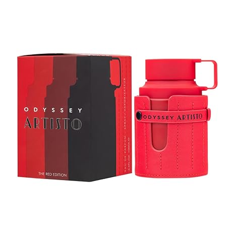 Red Odyssey Artisto perfume bottle and packaging on a white background