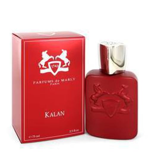 Red perfume bottle and box with 'Parfums de Marly' branding on a white background