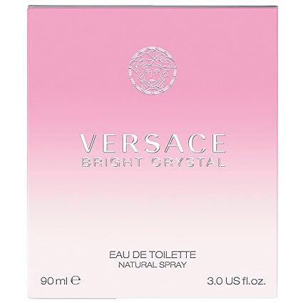 Versace Bright Crystal eau de toilette packaging with pink gradient and brand logo.
