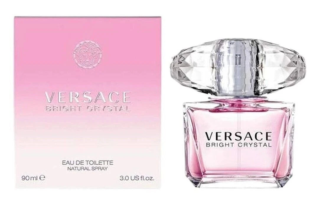 Versace Bright Crystal perfume bottle and packaging on a white background