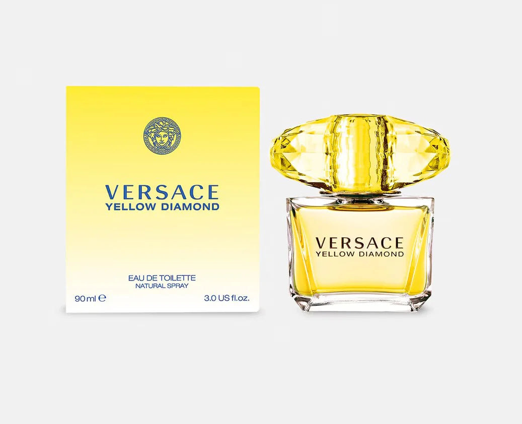 Versace Yellow Diamond perfume bottle and packaging on a white background