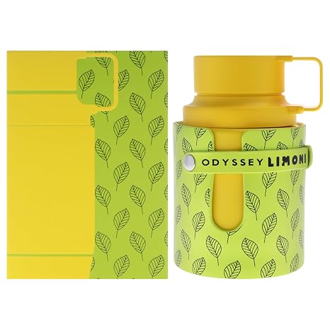 Yellow and green water bottle with leaf pattern packaging on a white background