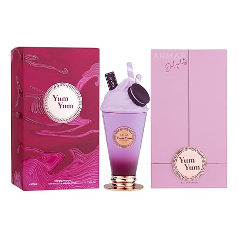 Yum Yum perfume bottle and packaging on a white background